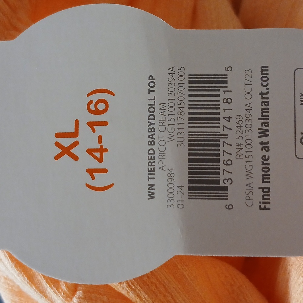 Wonder Nation Girls Apricot Cream Tiered Top – Size XL (14-16) – NWT - Picture 5 of 5
